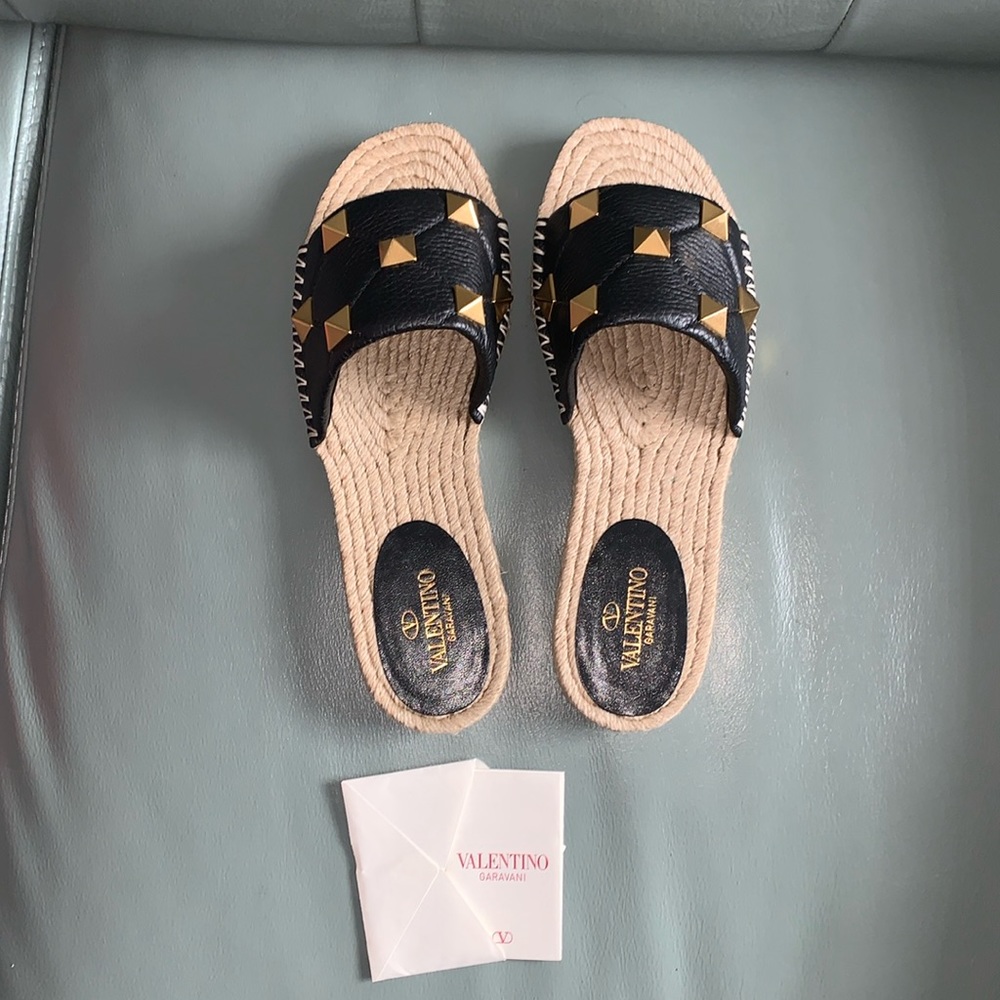 Valentino Garavani Roman Stud Matelassé Espadrille Slide Sandal